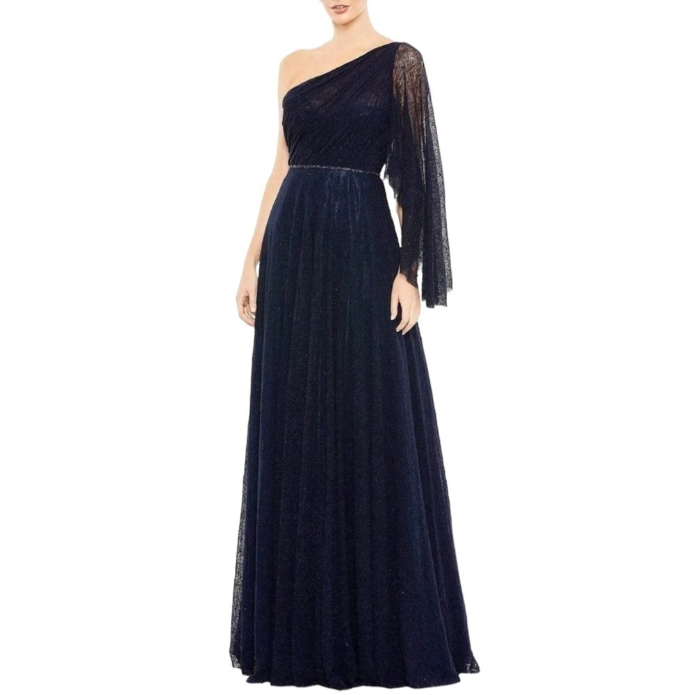 Mac Duggal‎ 11244 Lace Asymmetric A-Line Gown Navy 10